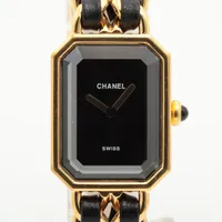 シャネル CHANEL 腕時計 プルミエール L H0001 オクタゴナル ブラック文字盤 チェーンブレス GP ブラックレザー クオーツアナログ 【中古】 シャネル プルミエール L H0001 ブラック レディース 時計 【中古