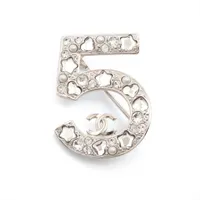 シャネル ココマーク 5 A25P ブローチ GP×ラインストーン×フェイクパール シルバー