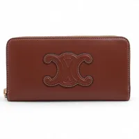 セリーヌ トリオンフ レザー ラウンドジップウォレット ブラウン