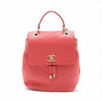 シャネル シェブロン レザー チェーンリュック ピンク ゴールド金具 27番台