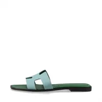 エルメス オラン レザー サンダル 38 レディース グリーン×ブルー 袋付
