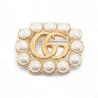 グッチ ダブルG ブローチ GP×フェイクパール ゴールド