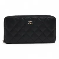 シャネル マトラッセ キャビアスキン ラウンドジップウォレット ブラック シルバー金具 21番台