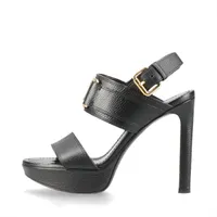 ヴィトン ホライズンライン 19年 レザー サンダル 34 1/2 レディース ブラック MA1119 内側スレ有