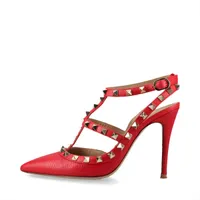 ヴァレンティノガラヴァーニ ロックスタッズ レザー ストラップパンプス 35 レディース レッド つま先削れ