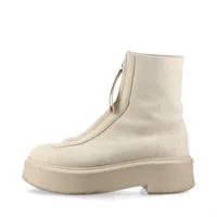 ザロウ ヌバックレザー ショートブーツ 37 レディース アイボリー フロントジップ 厚底