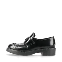 プラダ チョコレート レザー ローファー 38 レディース ブラック トライアングルロゴ 踵ヤブレ ほつれ 型崩れ有 袋 箱付