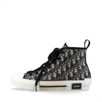 ディオール B23 ファブリック ハイカットスニーカー 42 1/2 メンズ ベージュ×ネイビー LS0624 オブリーク 靴ひも毛玉有