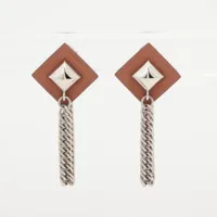 エルメス ピアス(両耳用) GP×革 シルバー×ブラウン グルメット エケストル