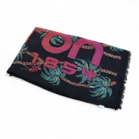 ヴィトン FF0197 ストール カシミヤ×シルク ネイビー×マルチカラー MP1973　エトール パームツリー