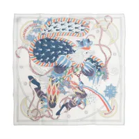 エルメス カレ45 Le Sacre de l’Hiver 冬の祭典 ハンカチ コットン ブルー