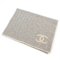 シャネル ココマーク マフラー コットン×カシミヤ ブラック×ホワイト