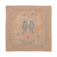 エルメス カレ90 スカーフ カシミヤ×シルク キャメル ブリッドドゥガラブロデオフィル