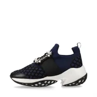 ロジェ ヴィヴィエ ファブリック スリッポン 37 1/2 レディース ネイビー×ブラック ビジュー バックル ヴィヴラン 袋 箱付