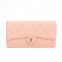 シャネル マトラッセ キャビアスキン ロングウォレット ピンク ゴールド金具 ランダムシリアル