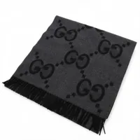 グッチ 674275 GGジャガード マフラー カシミヤ ブラック×グレー