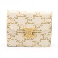 セリーヌ トリオンフ PVC×レザー コンパクトウォレット アイボリー