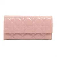 ディオール レディディオール カナージュ レザー×パテント チェーンウォレット ピンク