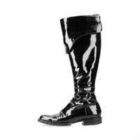 シャネル ココマーク パテントレザー ロングブーツ 36 1/2 レディース ブラック リフト補修有 右足ジップ欠損 アッパーヤブレ 左足ジップ横剥がれ有