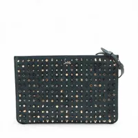 クリスチャンルブタン レザーxスタッズ 2WAYクラッチバッグ ネイビー