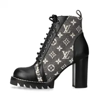 ヴィトン スタートレイルライン 22年 レザー×ファブリック ショートブーツ 39 レディース グレー×ブラック MA1202 モノグラム 保存袋あり