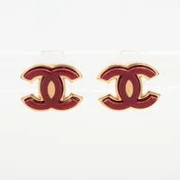 シャネル ココマーク B23K ピアス(両耳用) GP×レジン ボルドー×ゴールド