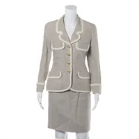 シャネル ココボタン リネン セットアップ 34 レディース グレー×ホワイト  20150 ボタン フック リペア有