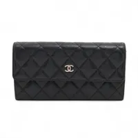 シャネル マトラッセ キャビアスキン ロングウォレット ブラック シルバー金具 19番台