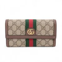 グッチ GGスプリーム オフィディア 523153 PVC×レザー ラウンドジップウォレット ブラウン