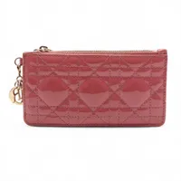 ディオール レディディオール カナージュ レザー×パテント コインケース ピンク