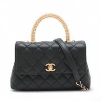 シャネル ココハンドル24 XS ラムスキン 2WAYハンドバッグ ブラック ゴールド金具 ランダムプレート A92990