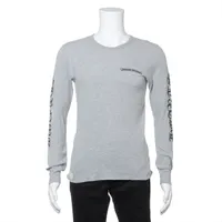 クロムハーツ ロングTシャツ コットン×ポリエステル サイズL グレー 袖ロゴ サーマル プリント割れあり