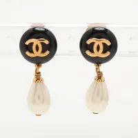 シャネル ココマーク 96P イヤリング(両耳用) GP×フェイクパール ゴールド×ブラック