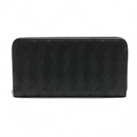 ボッテガヴェネタ イントレチャート レザー ラウンドジップウォレット ブラック×グリーン