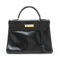 エルメス ケリー32 ルトゥルネ ボックスカーフ ブラック ゴールド金具 ○S:1989年