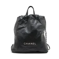 シャネル シャネル22 バックパック シャイニーカーフスキン チェーンリュック ブラック シルバー金具 ランダムプレート AS3313
