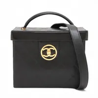 シャネル ビコローレ ラムスキン 2WAYハンドバッグ バニティ ブラック ゴールド金具 ミラー位置ズレ