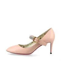 グッチ レザー ストラップパンプス 39.5 レディース ピンク 493936 ビジュー ラインストーン