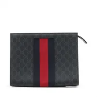 グッチ GGスプリーム PVCxレザー クラッチバッグ ブラック 475316