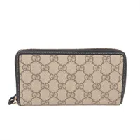 グッチ GGスプリーム 819122 PVC×レザー ラウンドジップウォレット ベージュ×ブラック
