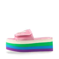 グッチ×アディダス サテン×レザー ウェッジソールサンダル 40.5 ユニセックス マルチカラー トレフォイル プラットフォーム 厚底 ミッドソールに黄ばみあり