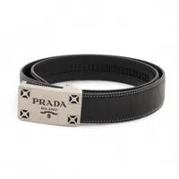 プラダ ロゴ ベルト メタル×レザー シルバー×ブラック