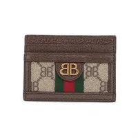 グッチ×バレンシアガ シェリーライン 680386 キャンバス×レザー カードケース ベージュ