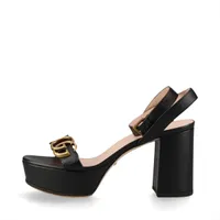 グッチ GGマーモント レザー サンダル 35 1/2 レディース ブラック 右足インソール横ヤブレ有