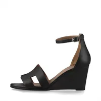 エルメス レジェンド レザー ウェッジソールサンダル 37 1/2 レディース ブラック 右足つま先 左足インソール横にヤブレ有