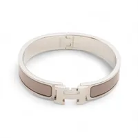 エルメス クリッククラック Hバングル ブレスレット エナメル×メタル グレージュ×シルバー エトゥープ