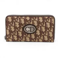 クリスチャンディオール トロッター キャンバス×レザー ラウンドジップウォレット ブラウン