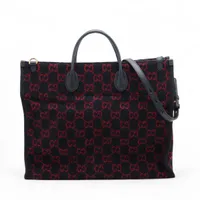 グッチ GGウール ウールxレザー 2WAYトートバッグ ネイビー 598169