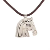 エルメス シュバル ネックレス メタル×レザー シルバー×ブラウン