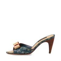 ヴィトン 06年 デニム×レザー サンダル 35 1/2 レディース ブルー NQ0086 モノグラムデニム 箱付き リフトスペア有 保存袋有シワ有